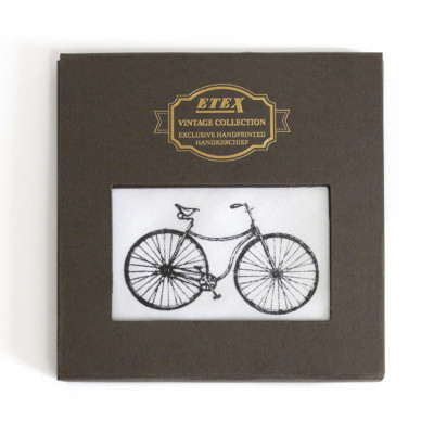 Luxusní pánské látkové kapesníky VINTAGE ruční tisk - bicykl