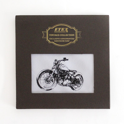 Luxusní pánský látkový kapesník VINTAGE ruční tisk - motocykl